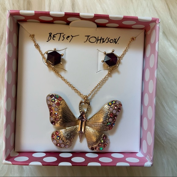 Betsey Johnson Butterfly Necklace and Earrings NWT - Picture 5 of 11